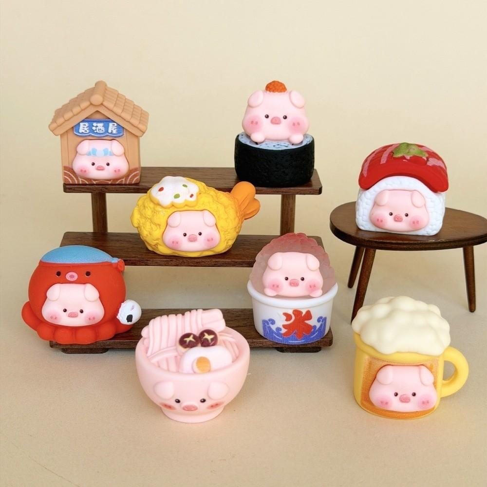 8pcs Kawaii Cartoon Pig Doll Miniatures Ornament DIY Resin Mini Figures Crafts 3D 8Pcs/Set Desktop Statue Pendant Accessories