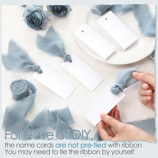 Handwritten Business Cards 50 Sheets Blank Textured Paper Cards with Chiffon Ribbon Wedding Invitations Table Name Tags for Party Banquet Office Decor