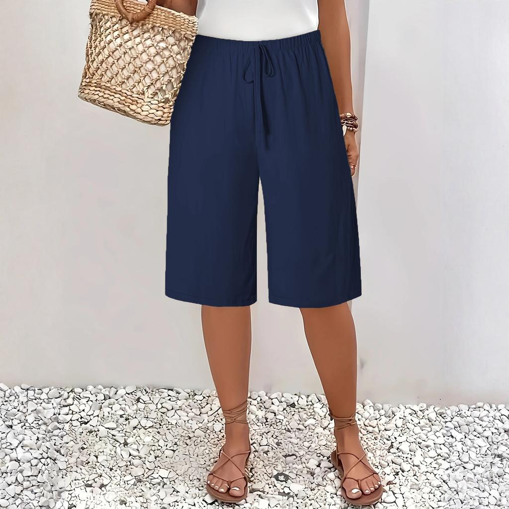 Women’s Loose Fit Knee Length Casual Shorts with Elastic Waistband and Adjustable Drawstring for Everyday Wear