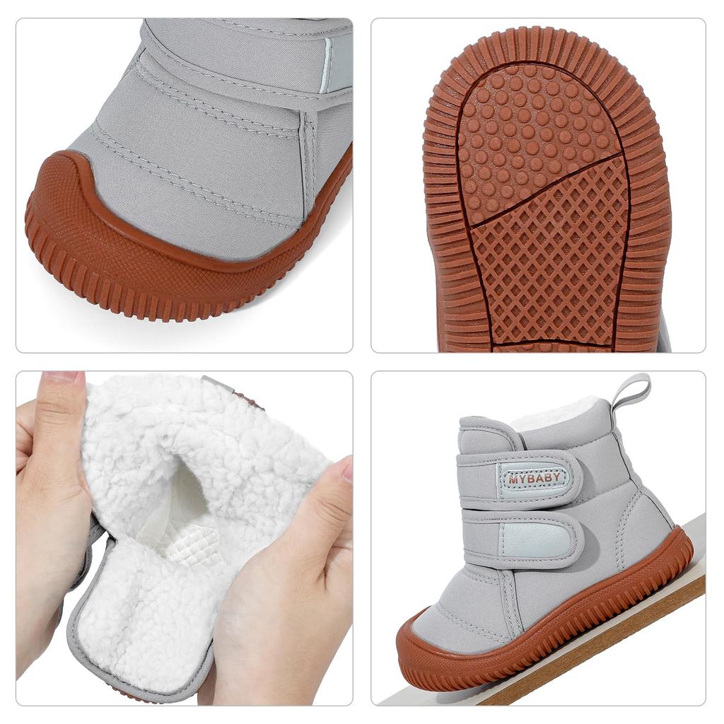 LACOFIA Sheepskin Snow Boots for Boys and Fluffy Baby Shoes for Outdoor Use with Velcro Sizes Kids' Babies, Girls, Fleece-Lined, Warm, (Gray Closure,