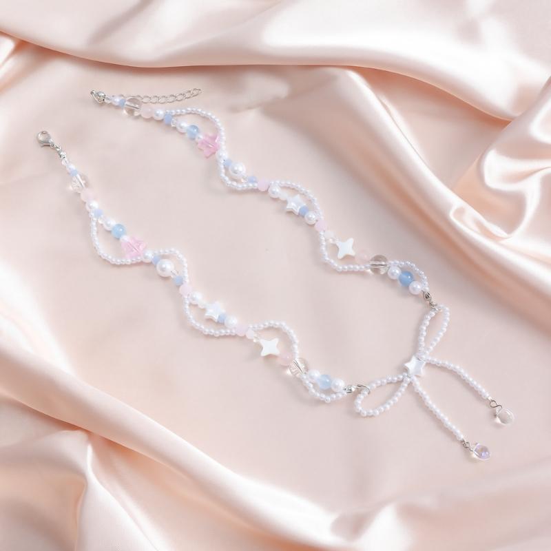 Dainty Bowknot Necklace with Elegant Star Pendant Collarbone Chain Ornament Elegant Necklace Jewelry for Women and Girls