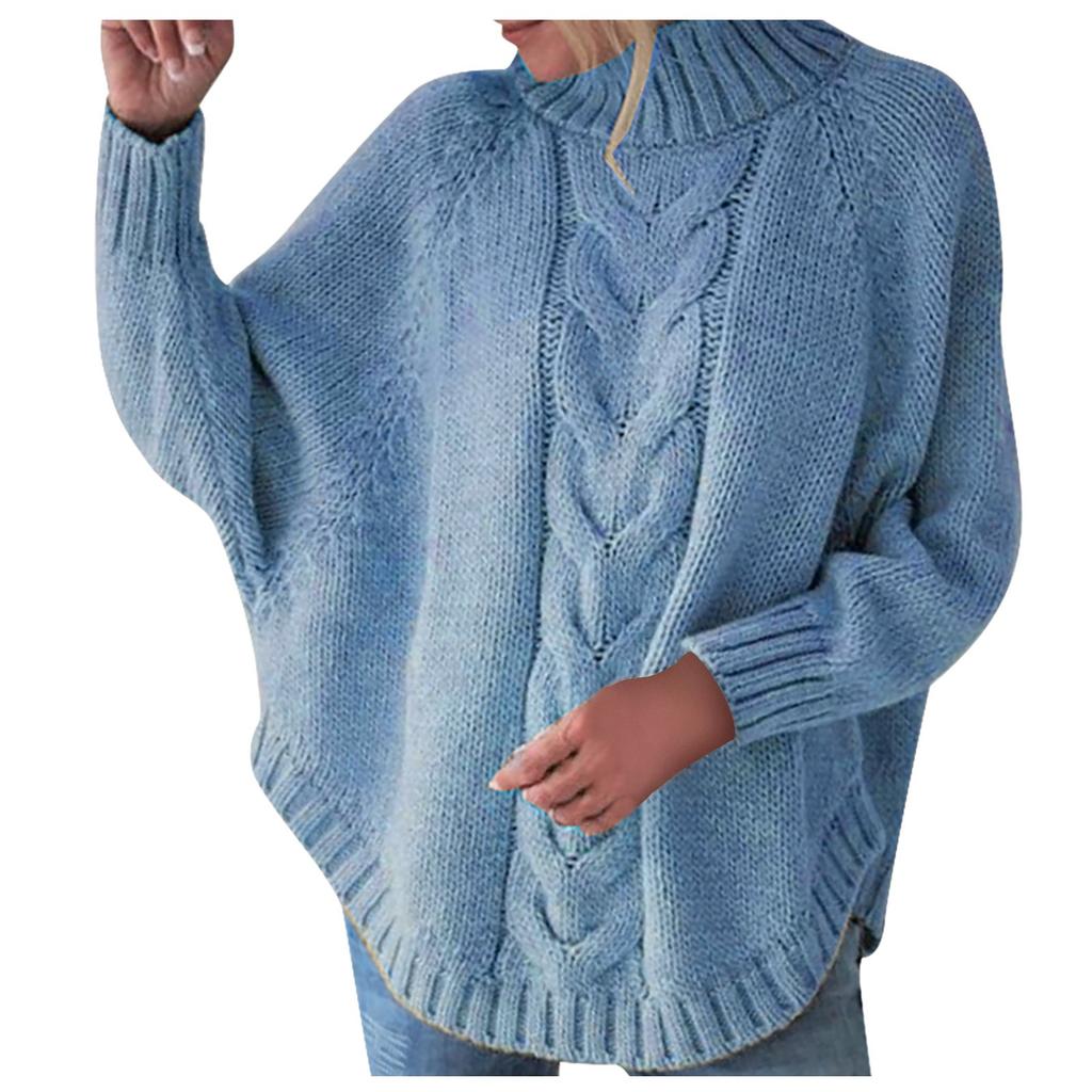 Damemote Casual Turtleneck Baggy Bat-mansjett Pullover genser