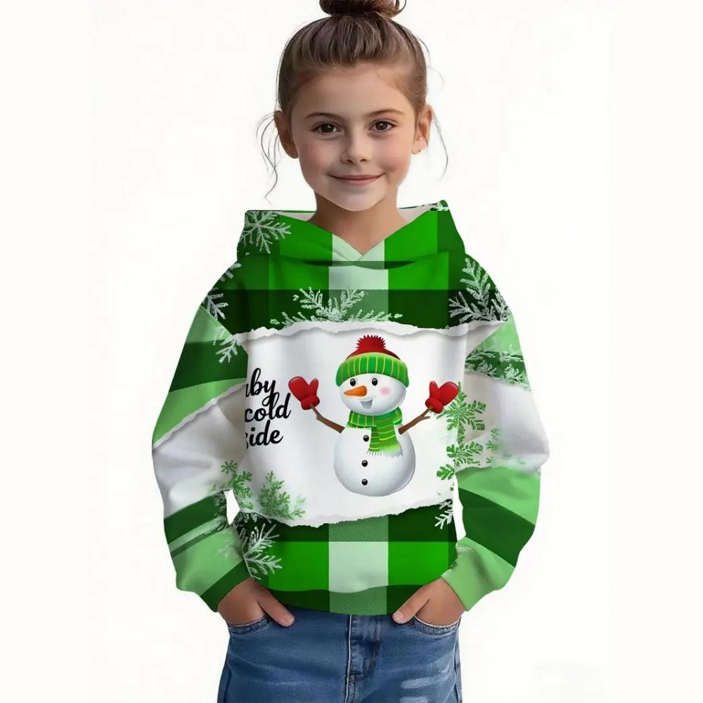 

Рождественская милая толстовка с капюшоном с принтом снеговика, модная, для вечеринок, с длинными рукавами, худи для девочек, удобный пуловер, детская одежда 100