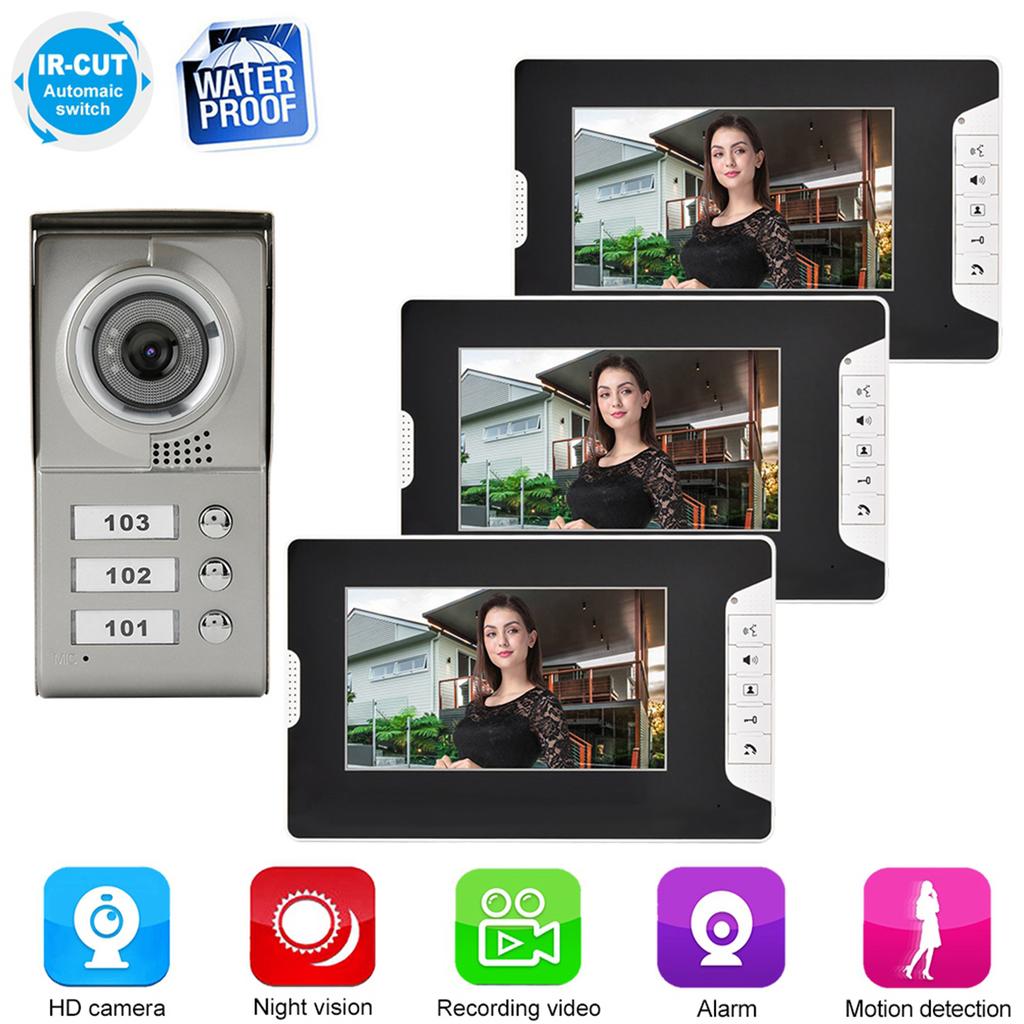 Apartment 3 Units Wired Video Door Phone Audio Visual Doorbell Intercom Entry System