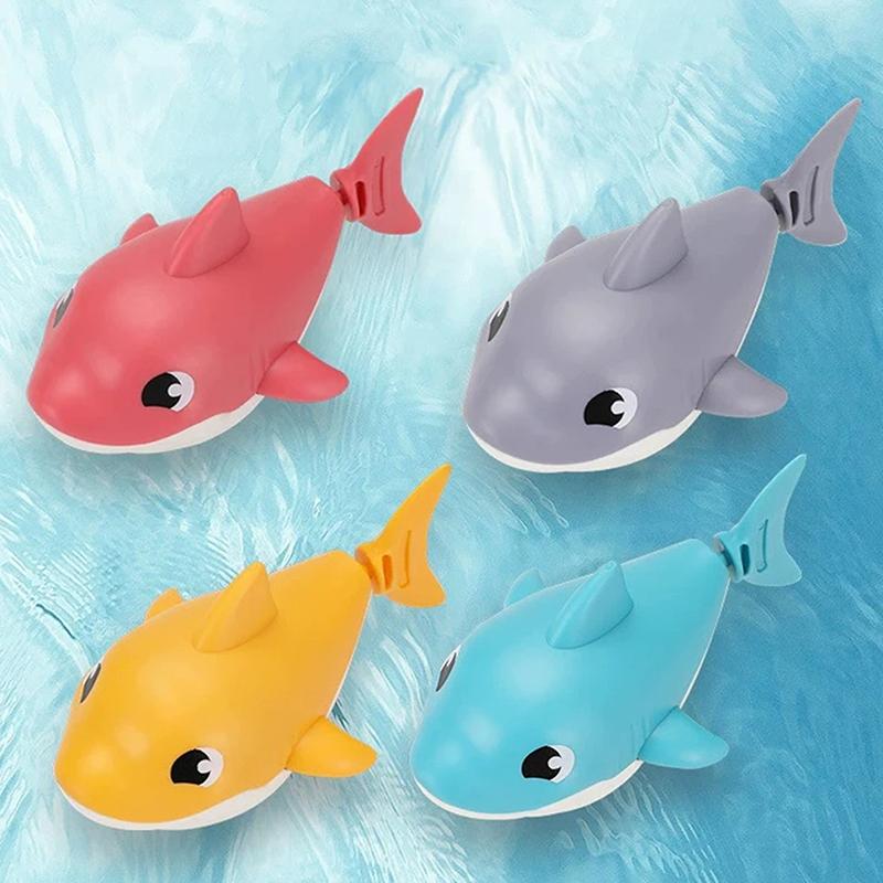 1Pc Summer   Cartoon Shark Baby Water Play Toy With Wind Up Chain, Outdoor Beach Toy, Shower Toy, Bath Toy