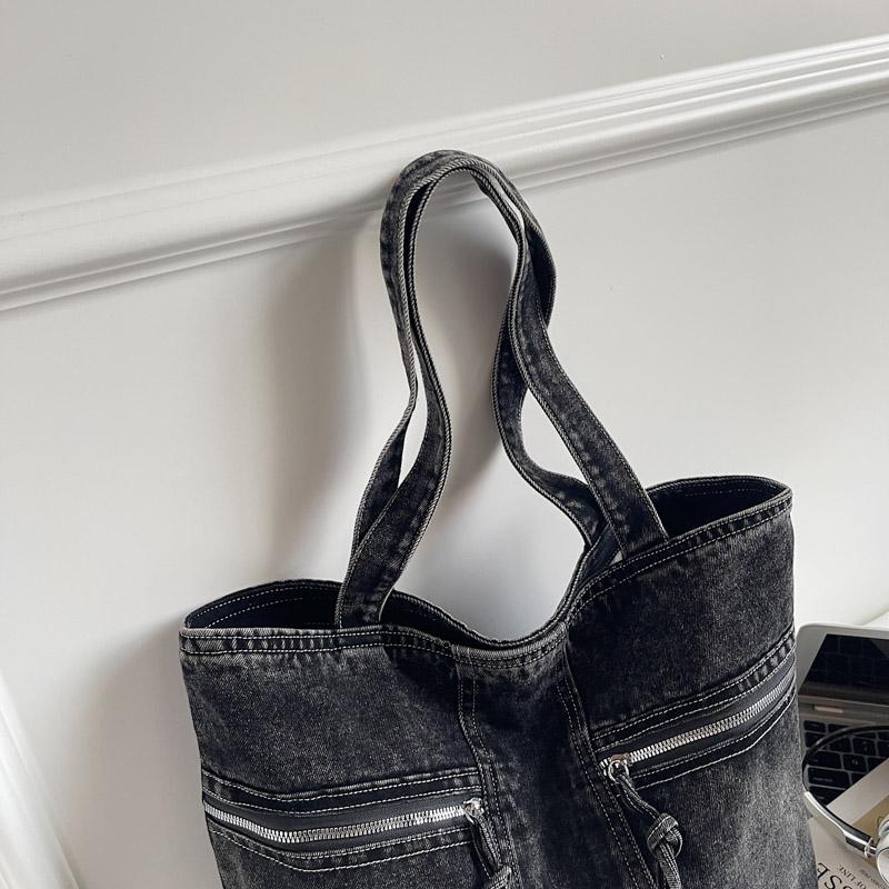 Vintage Denim Toteväska Ficka Pendlarväska