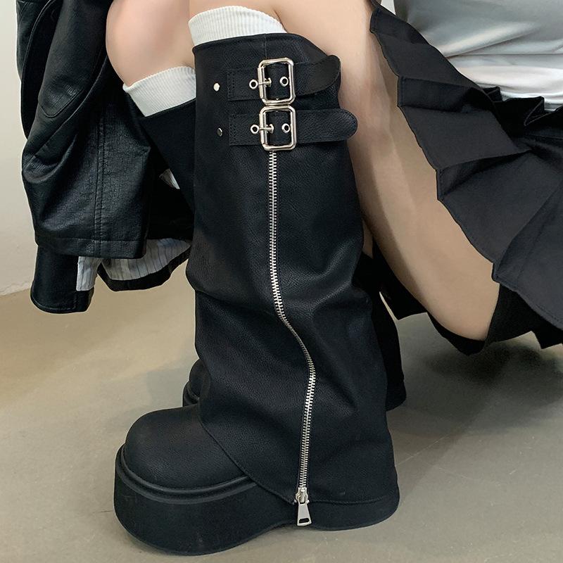 

Ботинки Spice Girl женские толстая подошва увеличивают, но ботфорты маленькие брюки маффин попа рыцарские ботинки 35 чёрный