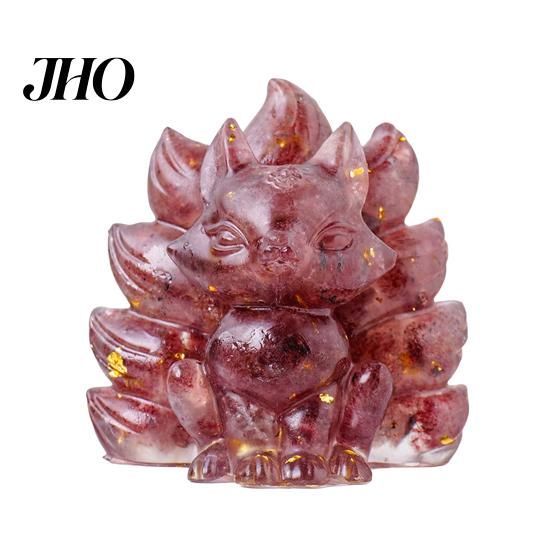 Desktop Fox Figurine Natural Stone Nine-tailed Foxes Positive Healing Energy Hand-carved Colorful Faux Ornament Crystal Sitting Animal Statue