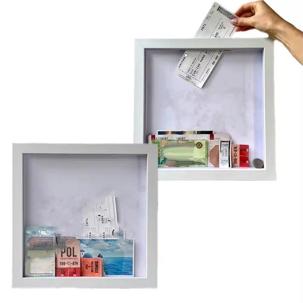 Square Adventure Archive Box Wooden Piggy Banks Simple Ticket Shadow Box Wall
