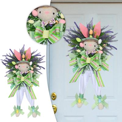 Resurrection Bunny Decorative Wreath Hanging Easter Cartoon Theme Simulation Plant Door Hanging Decorations