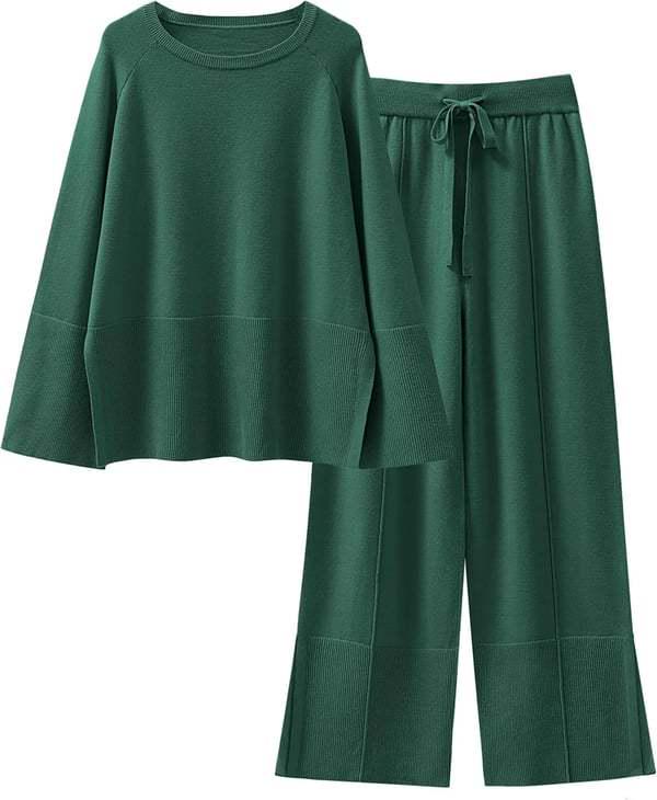 Autumn/Winter 2025 Bell Sleeve Knit Set - European/American Fashion, Round Neck, Slit Details