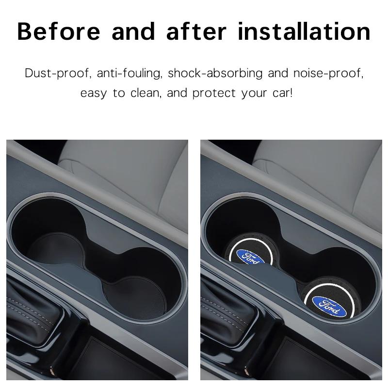 PVC Car Coasters Water Cup Slots Non-Slip Mat Water Cup Pad For Ford Fiesta Mondeo Fusion Escape Shelby Edge Kuga MK6 Accessorie CVX1