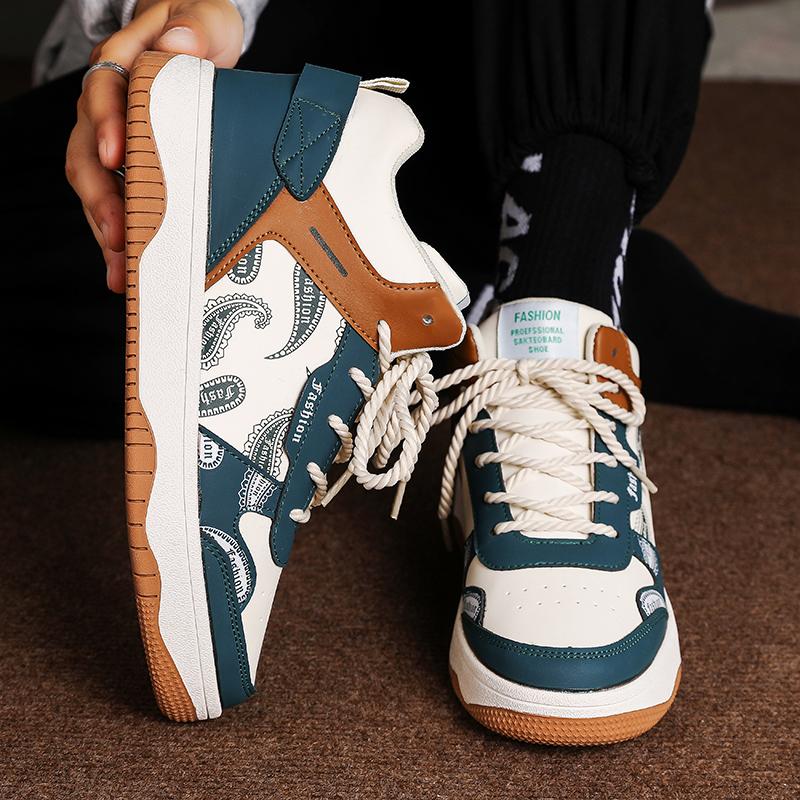 Men's Casual Shoes Trend Wear-resistant Korean Style Sneakers Students Popular Sport Shoe Street Color Blocking Lace Up Sneakers