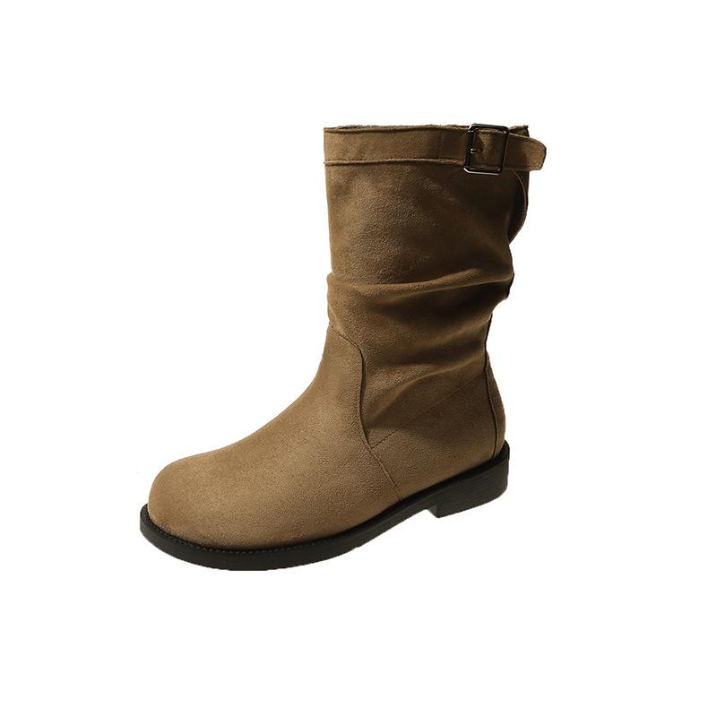 

Модные осенне-зимние новые ковбойские сапоги для женщин, модные повседневные дизайнерские туфли из флока, женские однотонные ботильоны для женщин 35