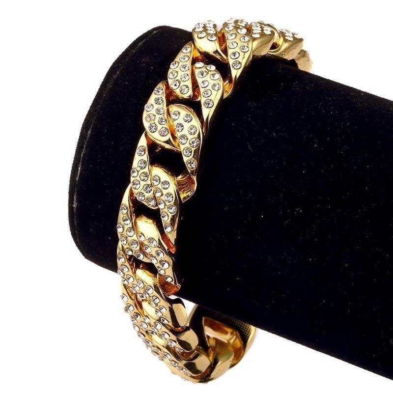 Fashion Cuban Chain Full Diamond Bracelet European and American Hip Hop Street Dance Men Bracelet