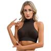 Womens Mock Neck Sleeveless Sheer Crop Top Glossy See Through Vest