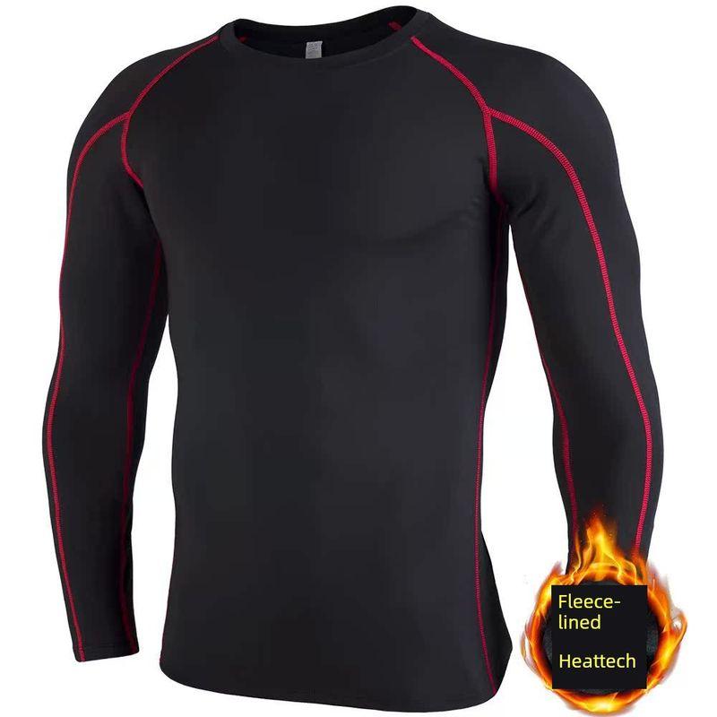 

Fashion Workout Clothes Men Long Sleeves Quick-Drying Stretch Bodysuit Outdoor Violently Sweat Basketball Running Sports Clothing Spring and Summer Velvet Long Sleeves 901 Black + Red Thread 3XL