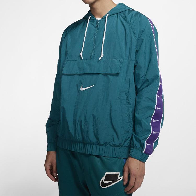 Nike NSW Big Swoosh Half-Zip Hoodie Jacke mit Taping Herren Oberbekleidung Blau Grün CD0420-381
