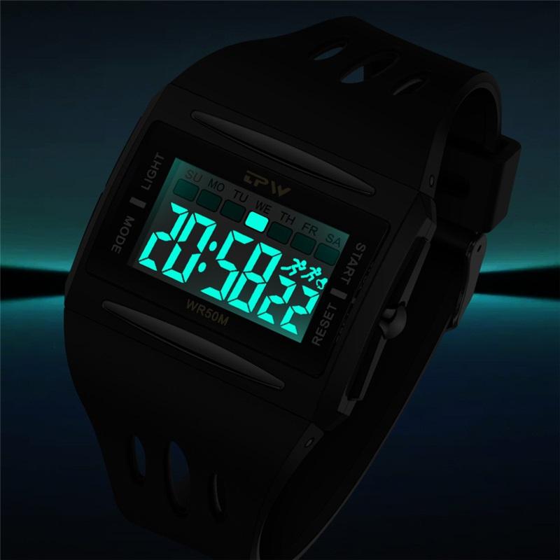  New For Men Sports Electronic Watch Waterproof Night Glow Large Screen Square Outdoor Running Camping Student Watch