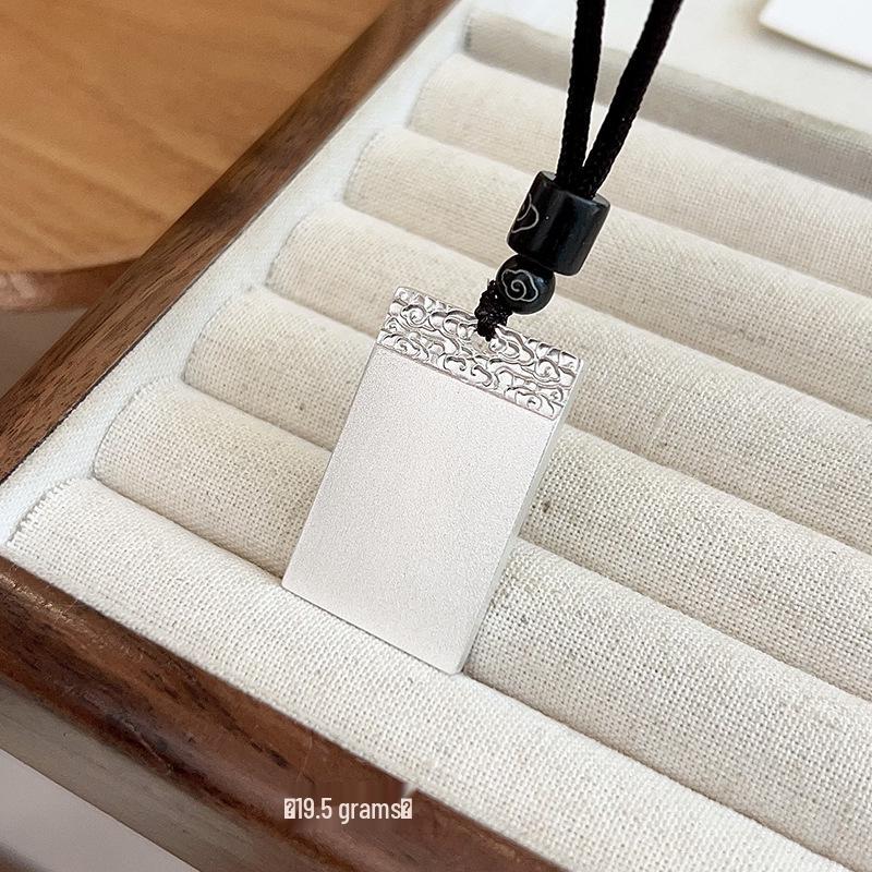 Solid Sterling Silver 999 Matte Auspicious Cloud Peace Necklace Pendant 999 fine silver