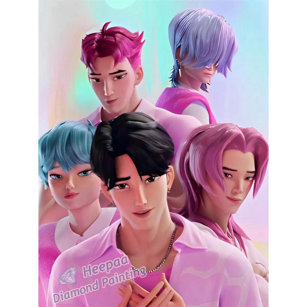 

Kpop Мисливці на Демонів Фільм 5d Алмазна Мозаїка Фантазійний Саджа Демон Хлопчики Аніме Румі та Джину Зроби Сам Вишивка Хрестиком Фото Мозаїка Декор Round 30x40cm