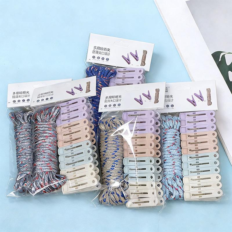 12-Clip + Clothesline Set Colorful Drying Clips Multifunctional Windproof Clothesline