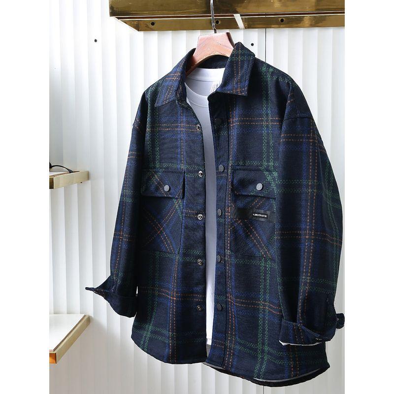 Loose Plus size! Double-sided Different Colors! Foreign Trade Tail Goods Men's Spring and Autumn Lapel Denim Jacket Plaid Top