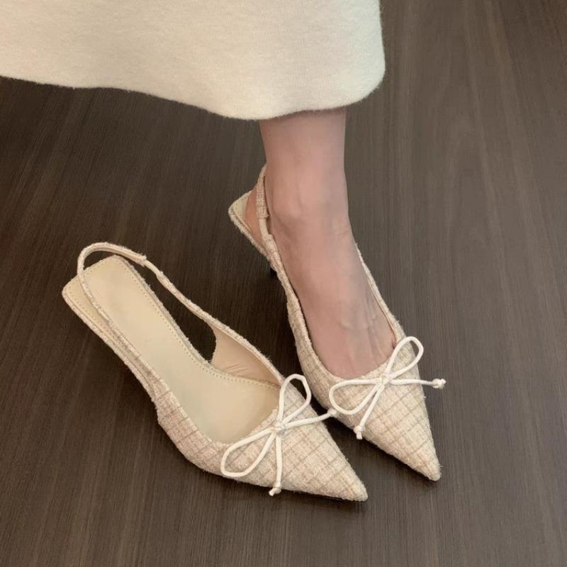 

Fashion New Sea Salt Blue Pointed High Heel Sandals for Women Back Hollow Half Headed Single Shoes Fashion Versatile Dress Shoes 35 бежевый