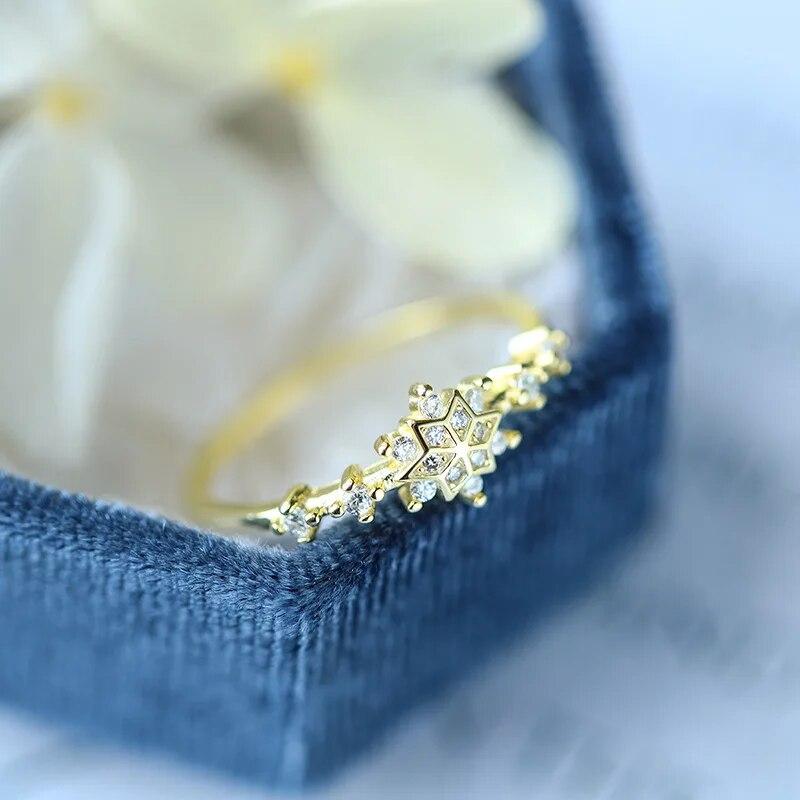 Classic 18K Gold Four-Pawed Snowflake Couple Ring For Women 100% Original S925 Sterling Silver Valentine's Day Gift Jewelry