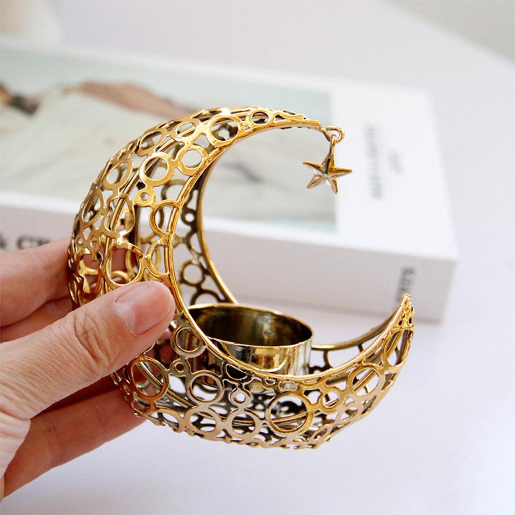 Crystal Pillar Candle Holders Moon Shaped Metal Candle Holders Moon Candle Stand Decorative Candlestick Holders for Table