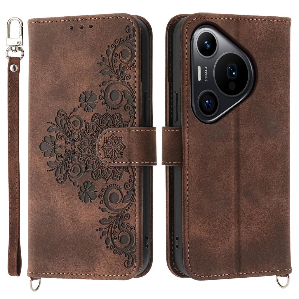 For Huawei Pura 70 Pro/Pura 70 Pro+ Crossbody Case Flower Pattern Design PU Leather Flip Phone Cover
