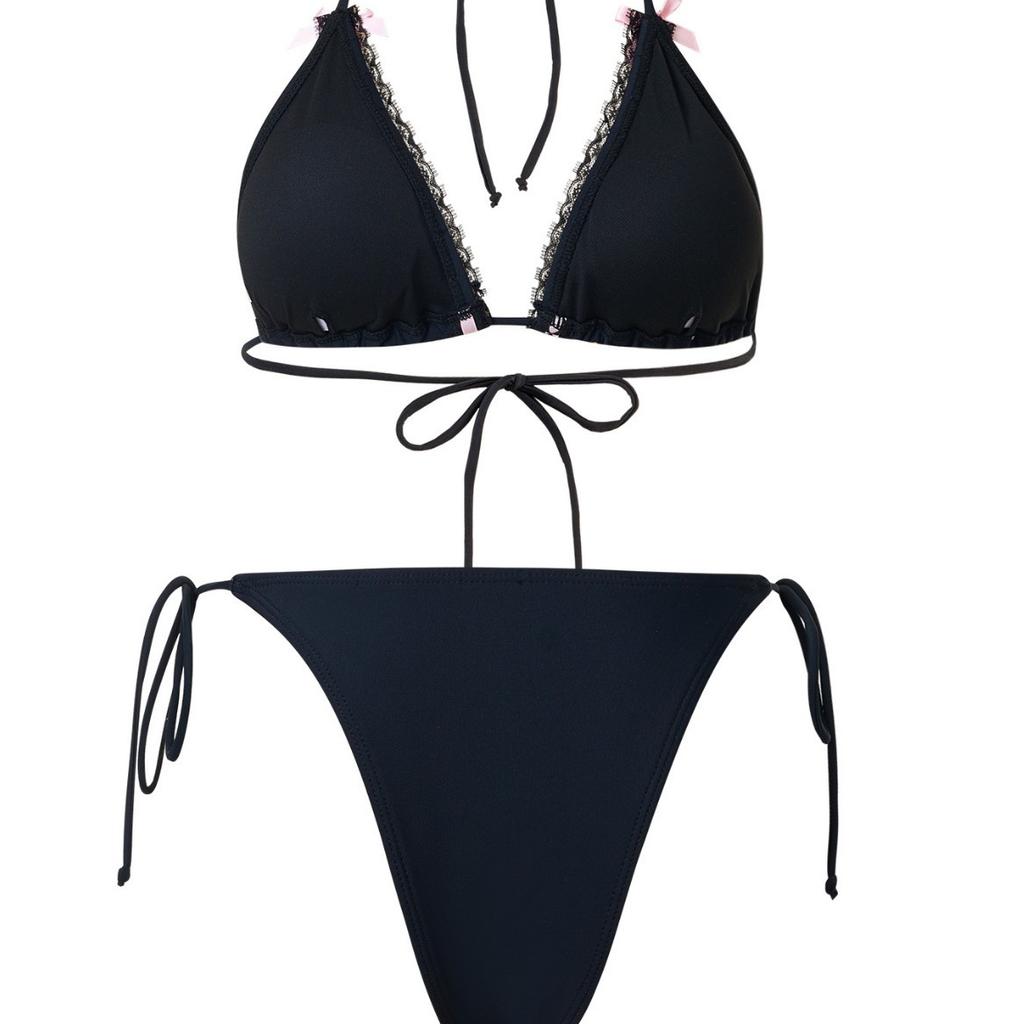Women's Two Piece Swimsuit Sexy Lace Trimmed Bikini with Tie Up Bows 0898