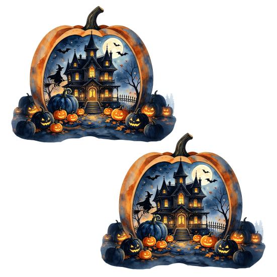 Decorative Holiday Gift for Friends Halloween Pumpkin Haunted House Static Window Stickers, Waterproof PVC Castle Outdoor Balcony Stickers