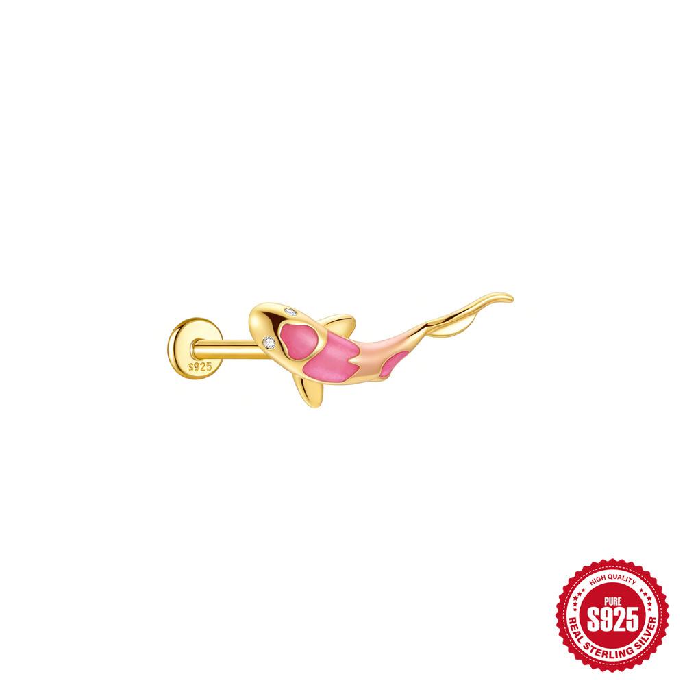 S925 Sterling Silber Diamantbesetztes Koi-Tier Flachkopf Gewinde Piercing Knochennagel Klassische Ohrringe