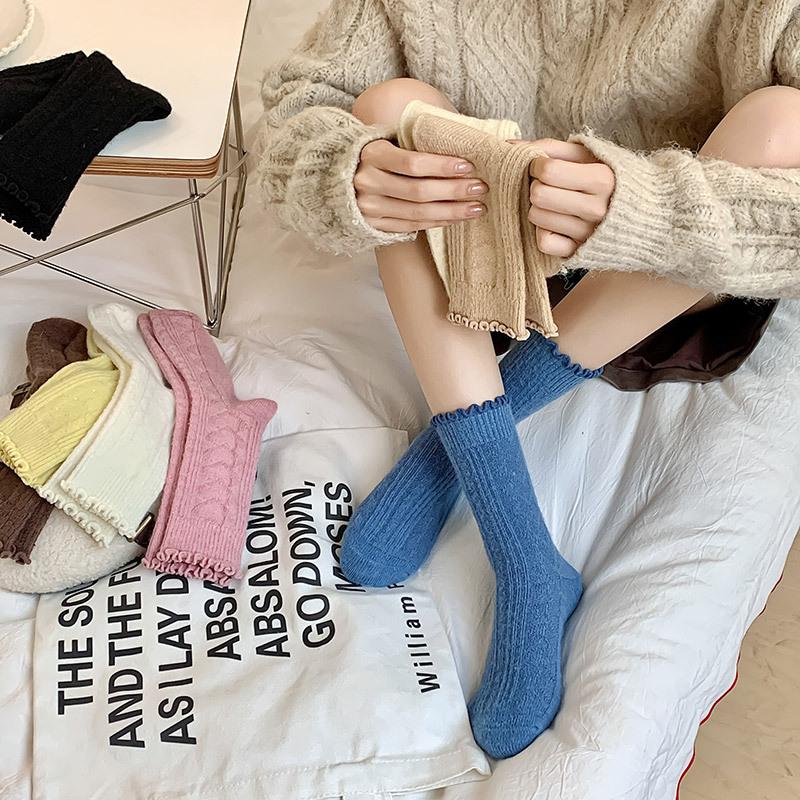 Autumn And Winter Wool Socks Children'S Love Lace Tube Socks Women'S Fungus Edge Japanese Stacking Socks Cashmere Women'S Socks