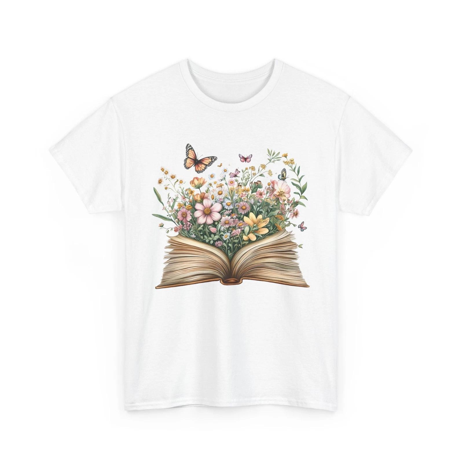 

Book T-Shirt | Funny Reading Shirt | Open Book Wildflowers and Butterflies XL