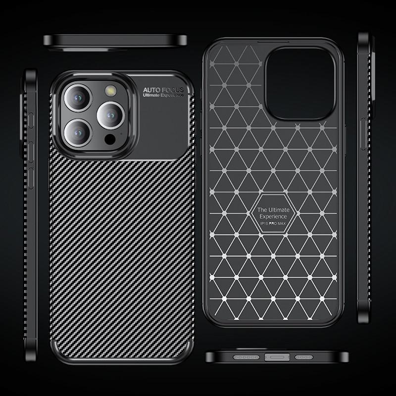 iPhone 15 Pro Max Drop-Proof Carbon Fiber TPU Case with Brushed Texture