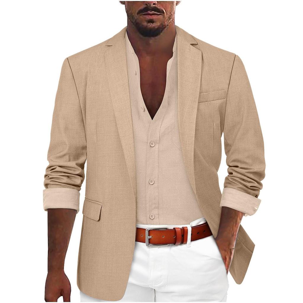 Giacca da abito casual da uomo in misto lino color cachi chiaro