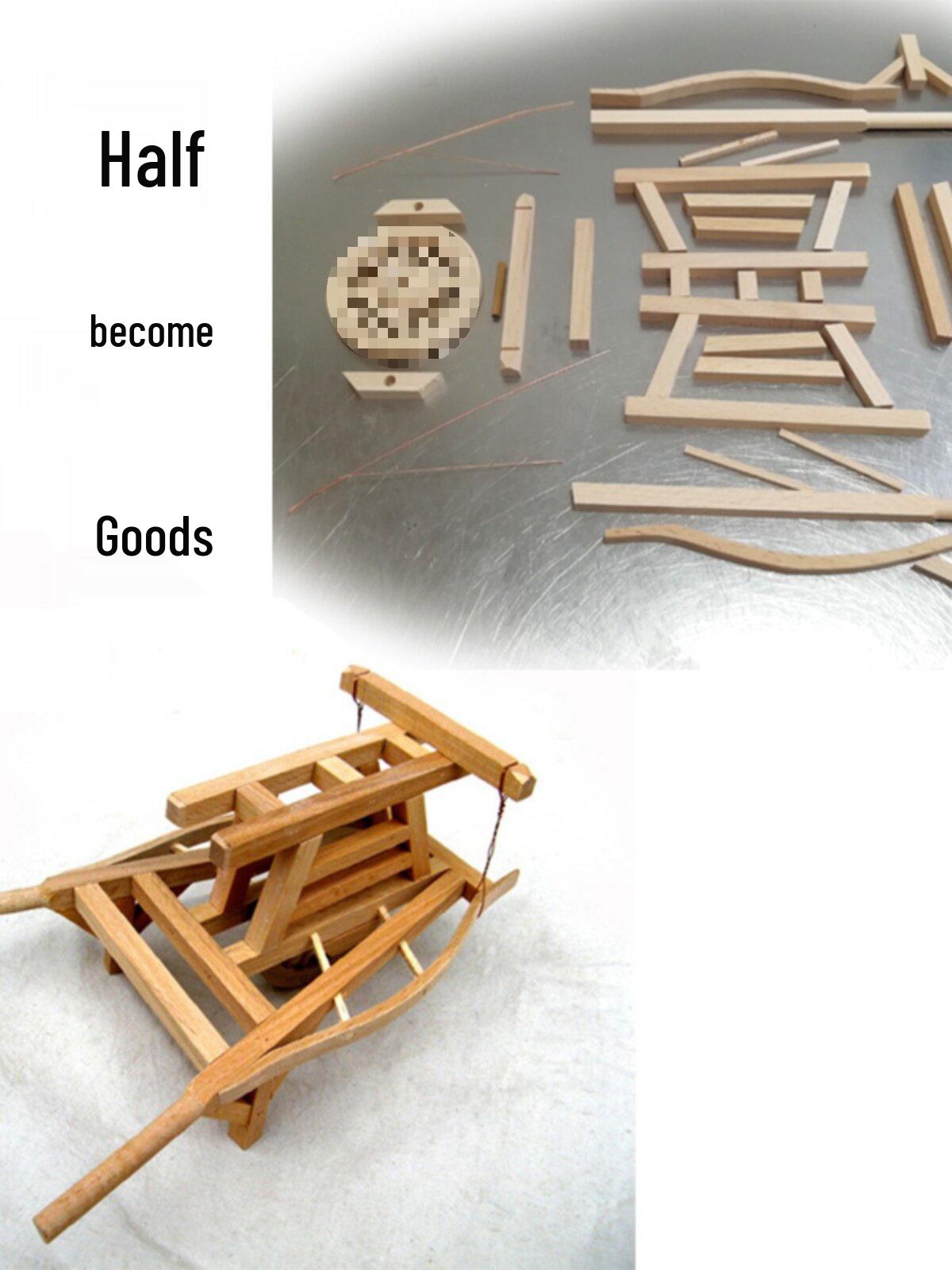 DIY Wooden Farm Tool Model Kit - Student Craft Supplies with Semi-Finished Cart Parts Miscellaneous