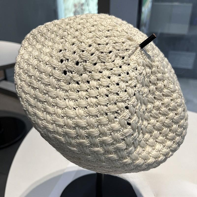 Small Fragrance Style Beret Hat For Women Summer Breathable Knitted Fashion Accessory