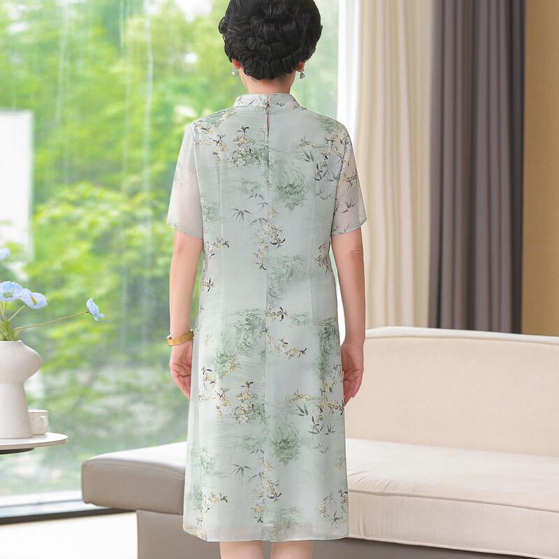New Chinese Style Elegant Summer Short-Sleeve Dress for Middle-Aged Women