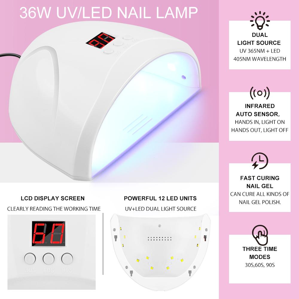 PHOENIXY 20pcs Gel Nail Polish Kit with UV Nail Lamp Top Base Coat Semi Permanent Varnish Manicure Set