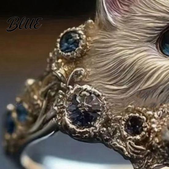 Adjustable Cat Ring Finger Hand-Engraved Decor Women Men with Rhinestone