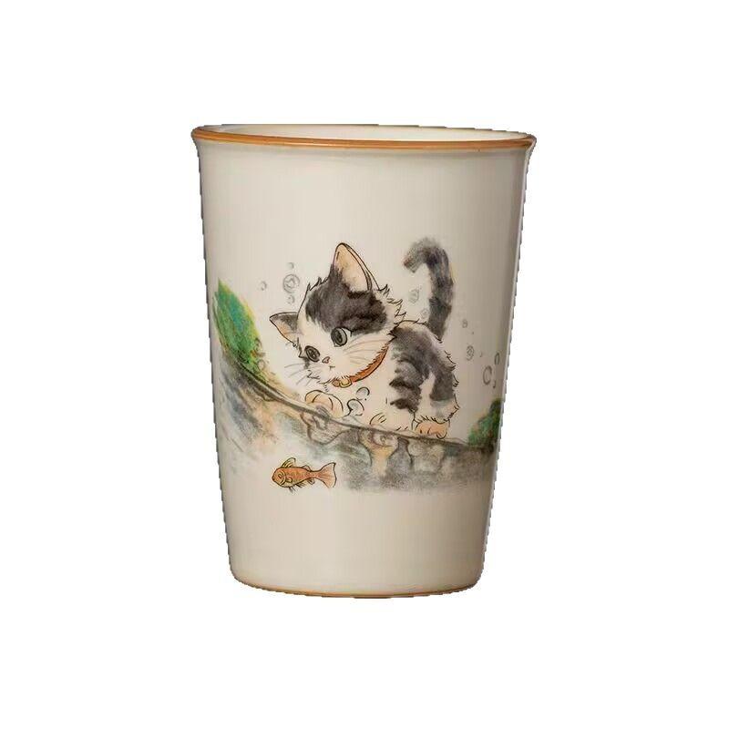 Ru Kiln Cute Cat Coke Cup Teacup Master Cup Ceramic Household High-End Personal Tea Cup Teacup