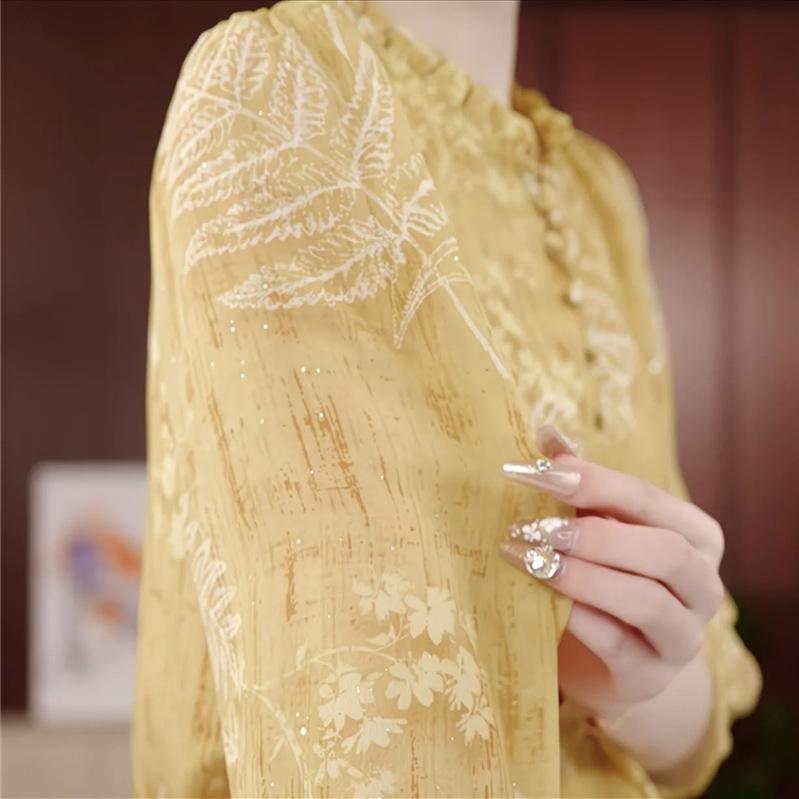 Chiffon Seven-Sleeve Summer 2026 Top for Middle-Aged & Elderly Women - Breathable, Fashionable Mother's Wear