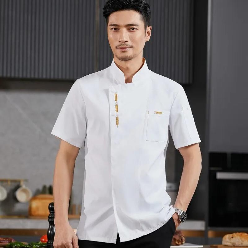 Chef Uniform Catering Waiter Shirt Summer  Restaurant Kitchen Cook Jacket Bakery Waiter Clothes for Back Breathable Mesh Design
