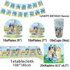 Bluey Birthday Party Tableware Set: Disposable Plates, Cups, Flags, Cake Toppers