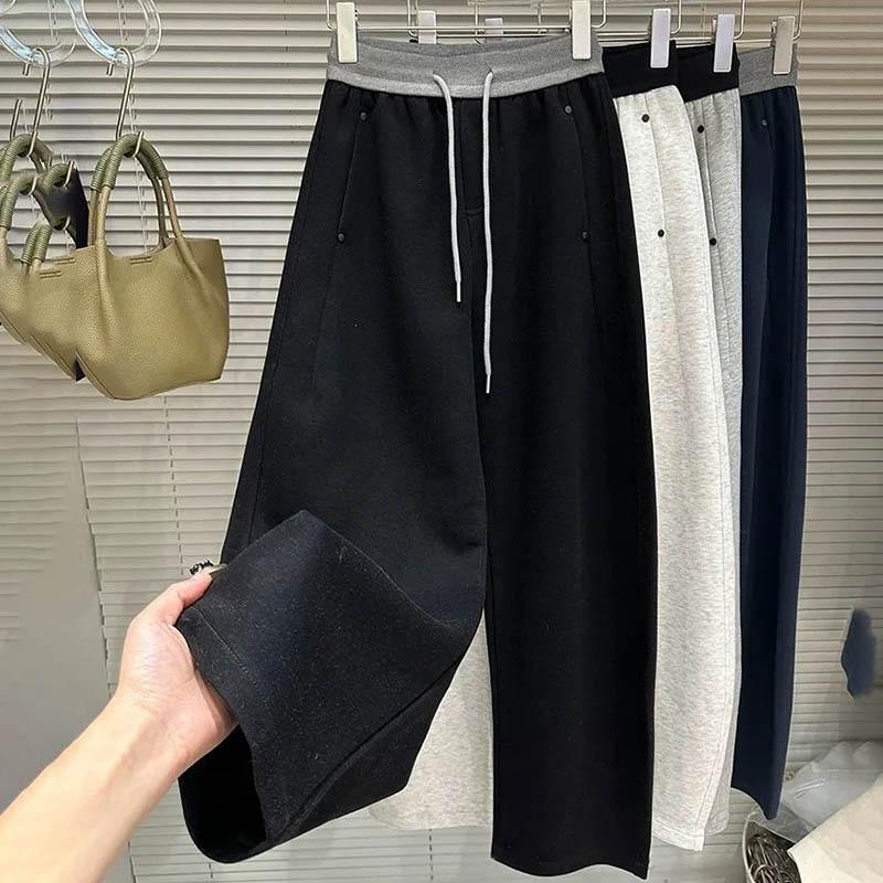 Pants for Women Elastic High Waist Long Trousers Plus Size Thickened Stretchy Versatile Casual Wide Leg Pants