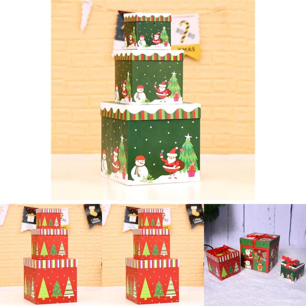 3pcs Large Premium Christmas Gift Box With Lid  Ribbon Xmas Present Square Box