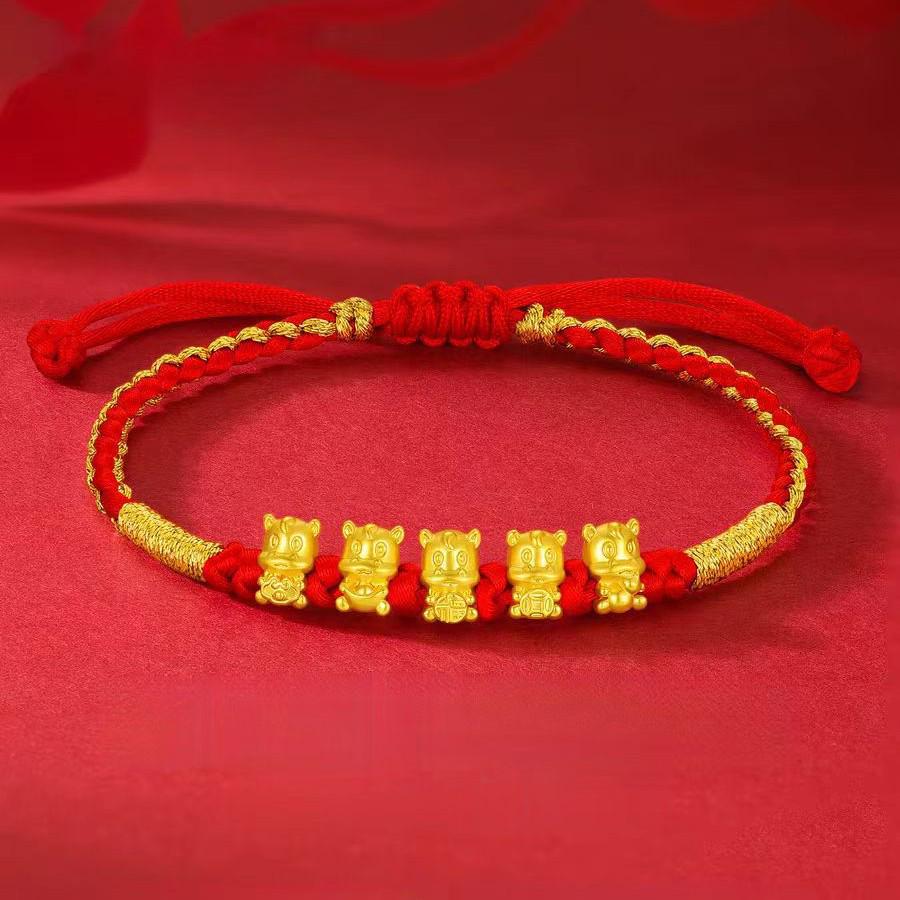 Vietnam Sand Gold Five Blessings Zodiac Horse Red Rope Bracelet for Men and Women